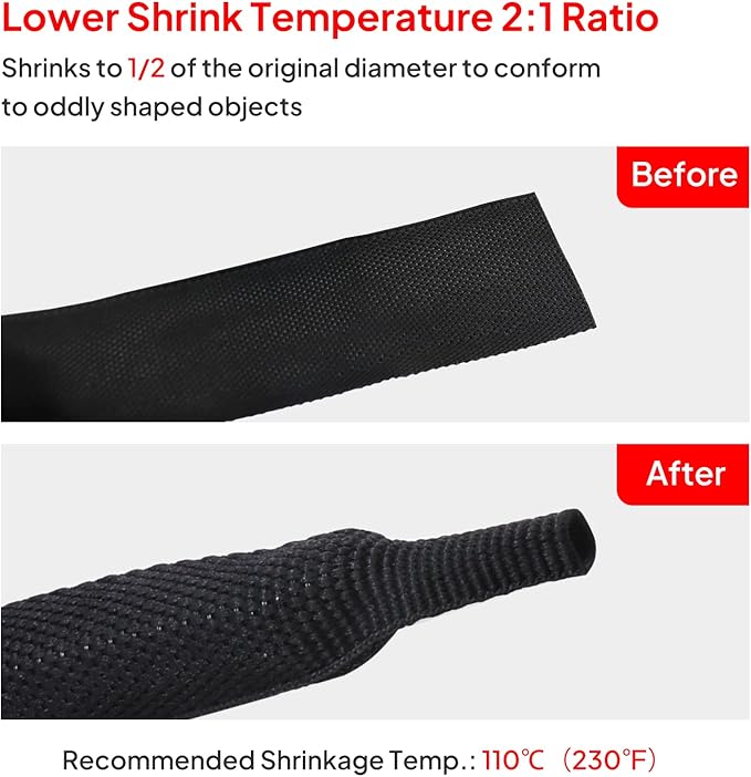 2 in 1 Heat Shrink Braided Sleeving Fabric Tubing-Ideal fit Irregular Shape Hose/Cable/Wire (1/2"(12mm), 40FT)