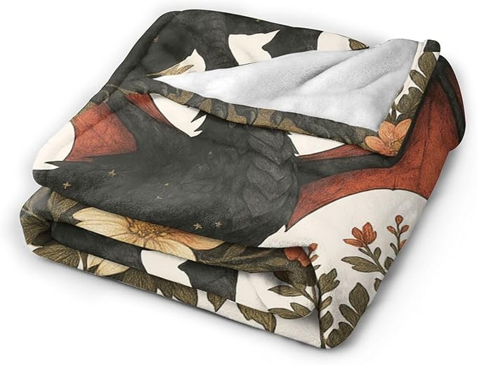 Black Dragon Blanket Floral Dragon Throw Blanket Soft Cozy Fleece Fuzzy Stuffed Plush Flannel Gifts for Girls Women Boys Kids Adults 50"X60"