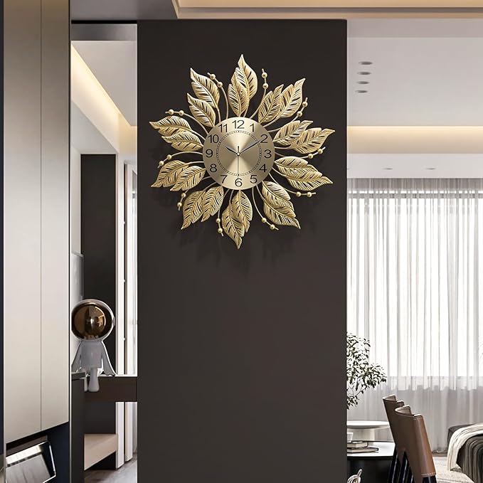 27" Gold Mid Century Modern Wall Clock，Battery Operated Decorative Decorative Metal Wall Clock for Living Room/Bedroom/Office/Bathroom Wall Art&Clocks