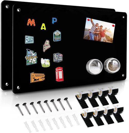 Magnetic Board by 2Pack - 17.5" x 11.4" Black Magnet Bulletin Board for Notes & Photos | Includes Dual Lock Tape & Screws