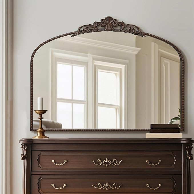 Micasso Large Bronze Vintage Mirror: 40"x29" French Baroque Antique Arched Mirror - Traditional Ornate Decorative for Wall/Fireplace/Mantel/Entryway/Bathroom/Hallway - Home Decor for Living Room