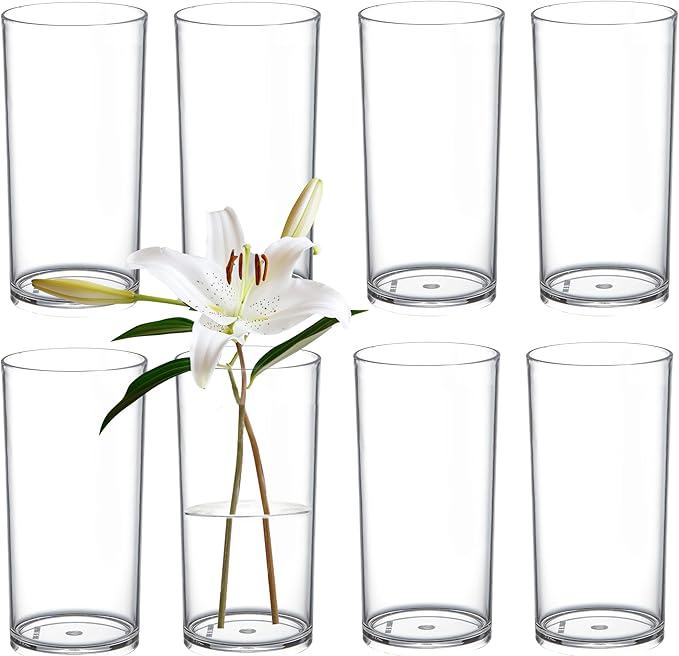 KLIFA- Carlsbad- Set of 8 Pieces, 6.26 Inch Tall, Plastic Cylinder Vases for Centerpieces, Shatterproof, High Transparency, Acrylic Flower Vase for Wedding, Parties and Home Decorations, Clear