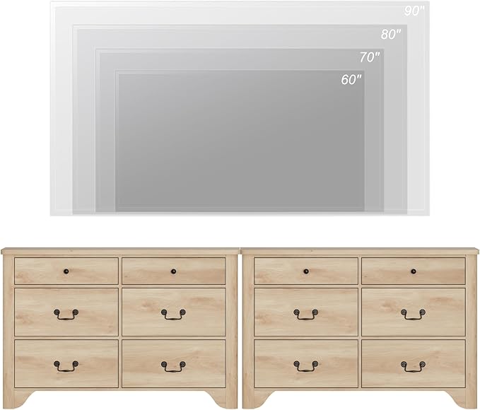 WAMPAT 12 Drawer Dresser, 94.5“ W Farmhouse Dresser TV Stand with Large Drawers, Rustic Wood Wide Chest of Drawers for Closet, Wood Dressers for Bedroom, Living Room, Hallway, Oak