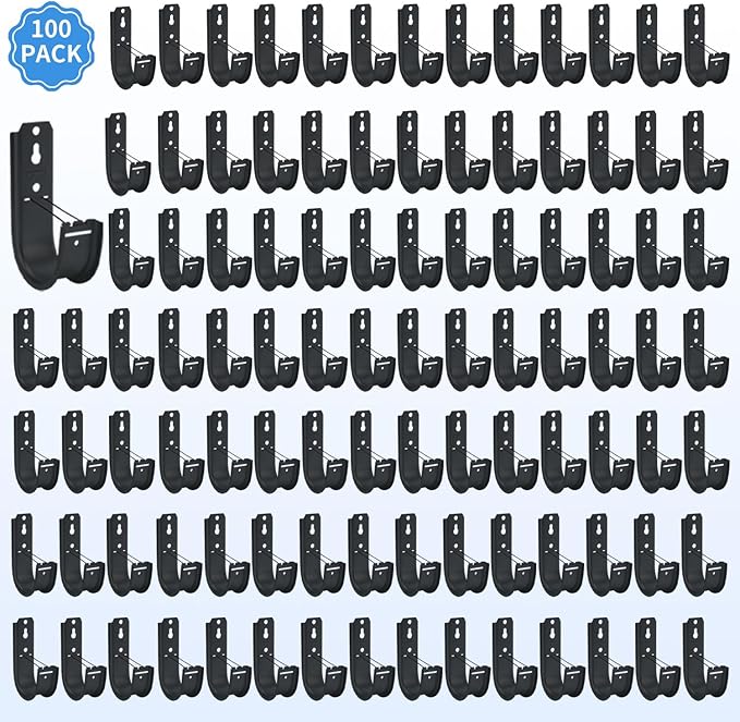 KUAGINZUHE 100 Pack 2-Inch Galvanized Steel Cable Support J-Hooks with Retainer Clips - Heavy Duty Wall Mount Cable Management Hooks for Structured Cabling & Organization