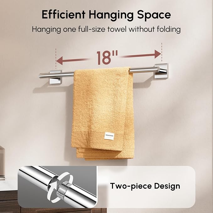 USHOWER Polished Chrome Towel Bar, 18 Inch Towel Racks for Bathroom Wall Mounted, 304 Stainless Steel Towel Holder with Square Base, Modern Home Decor (Total Length 20 Inch)