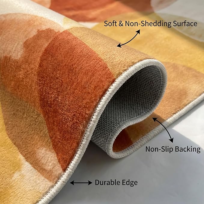 GraceSway 6x9 Area Rug, Modern Abstract Watercolor Rug in Rust Orange and Mustard Yellow, Faux Cashmere Ultra Soft Short Pile, Machine Washable, Non-Slip, for Living Room, Bedroom