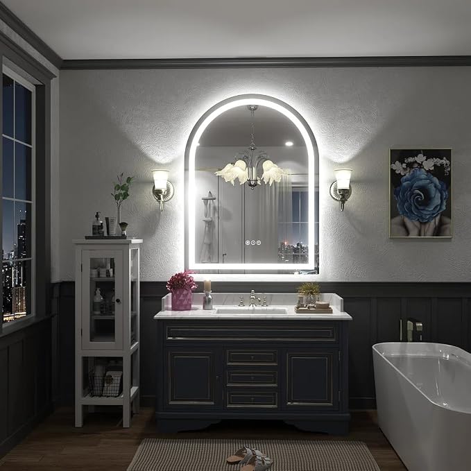 Arched LED Bathroom Mirror 30x42 Inch, Dimmable Backlit Bathroom Mirror, LED Lighted Vanity Mirror, Anti-Fog, 3 Colors, Memory, Shatter-Proof, ETL Listed