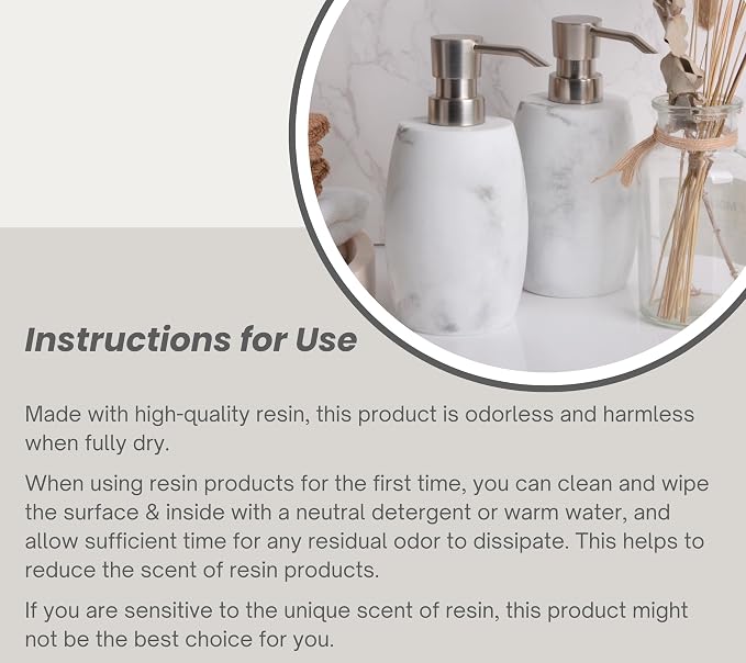 Clasin Home Resin Hand Soap Dispenser, Refillable Soap Dispenser with White Marble Look and Metallic Pump, Waterproof Bottle Labels for Bathroom Kitchen Dish Hand Wash Shower Lotion Shampoo (12 Oz)