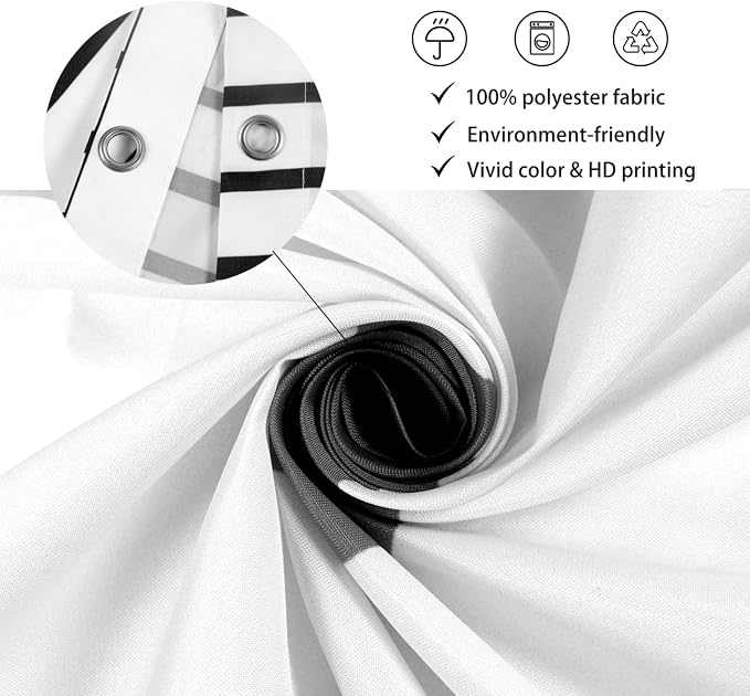 White and Black Extra Long Shower Curtain, Boho Minimalist Mid Century Modern Arch Geometric Machine Washable Waterproof Fabric for Bathroom Bathtub Decor with Hooks 72Wx78H