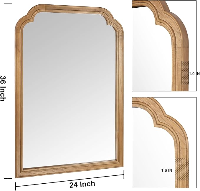 Wood Bathroom Mirror for Wall, 36 x 24 Inch Large Decorative Wall Mirror with Rustic Wooden Frame for Living Room, Vanity, Bedroom, Entryway, Farmhouse