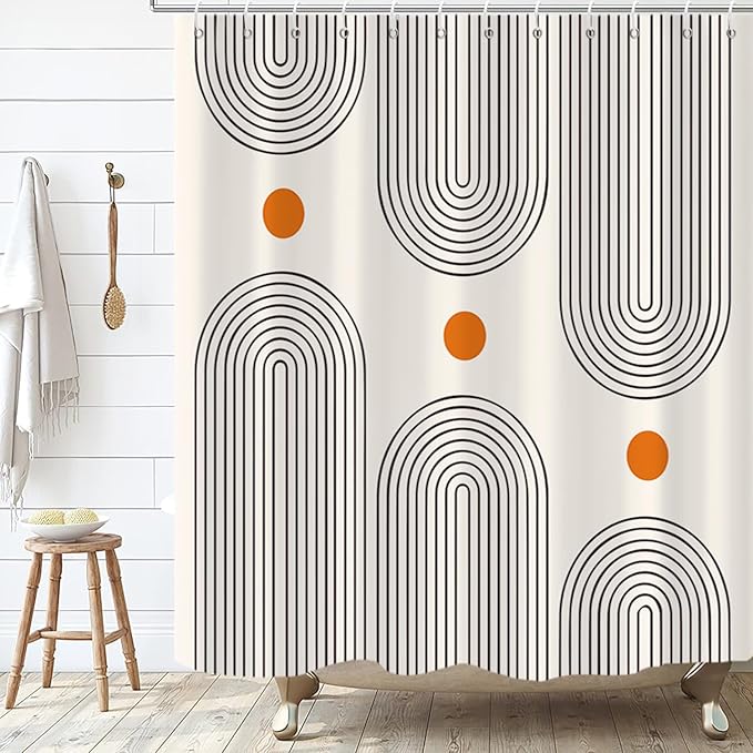 Boho Mid Century Extra Long Shower Curtain, Minimalist Abstract Arch Simple Sun Modern Machine Washable Waterproof Fabric for Bathroom Decor Bathtub with 12 Hooks 72Wx84H