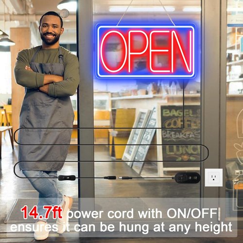 Skiennix 16.5" x 9" LED Neon Open Sign - Ultra Bright 12V/2A Light with ON/OFF Switch for Bars, Salons, Coffee Shops, Hotels