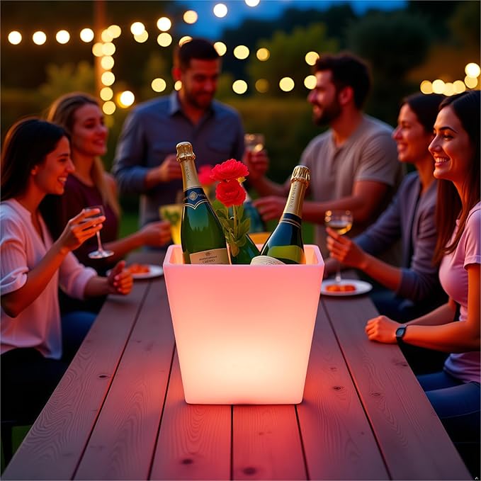 Mr.Go 16-inch LED Flower Pot Light w/Remote, 16 Color Changing Colorful Square Flowerpot, Rechargeable Lighted Planter & Ice Bucket for Home Decor, Perfect for Garden, Party, Wedding, Gifts