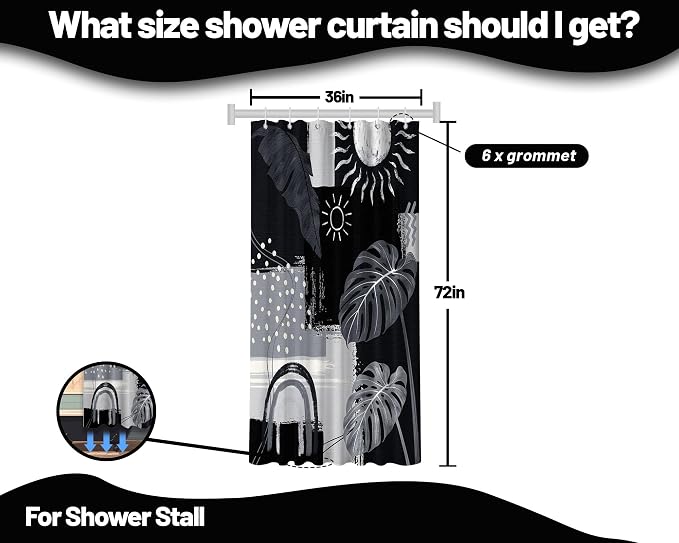 Small Stall Narrow Shower Curtain Black and Gray Stand Up Dark Black and Grey Abstract Shower Curtains for Rv Camper Bathroom Decor Sets, Waterproof Cloth Fabric with Hooks, 36 x 72 Inch