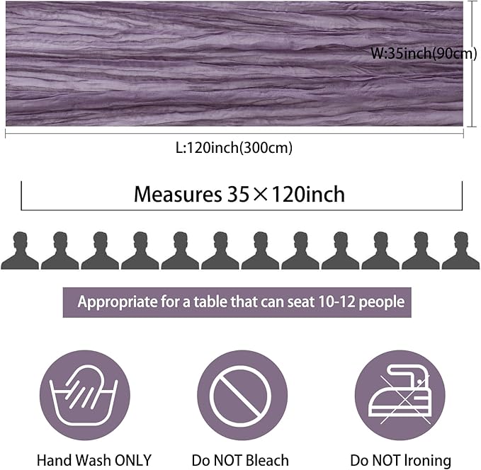 12 Pack 10Ft Cheesecloth Table Runner 35x120 Inch Boho Gauze Table Runner Rustic Cheese Cloth Long Romantic Table Runners for Wedding Bridal Shower Birthday Party Table Decor (Grape)