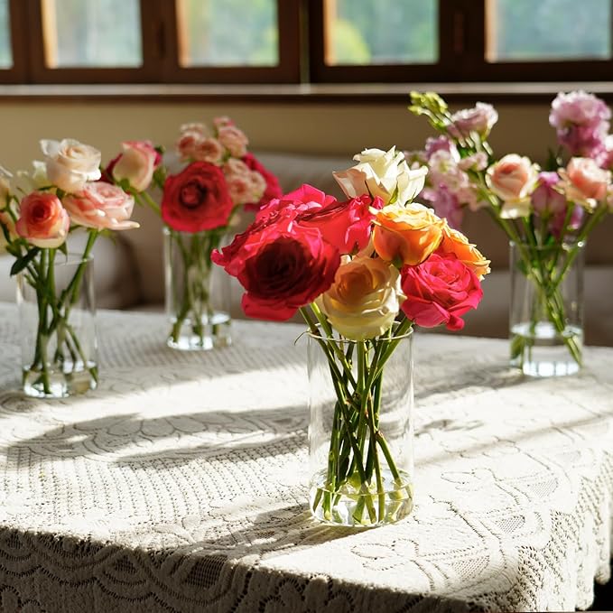12pcs Cylinder Vases for Centerpieces - 6 Inch Tall Glass Vases for Flowers, Hurricane Candle Holder Modern Simple Floating Candle Vase Formal Dinners Home Decor