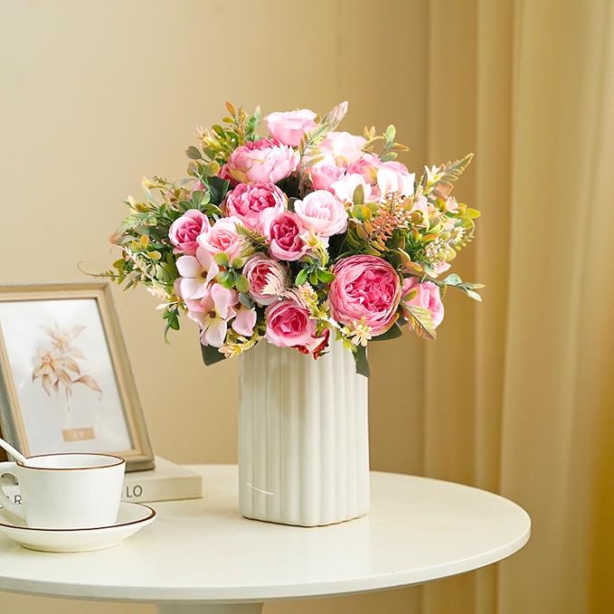 ASTRYAS 4 Packs Artificial Fake Flowers, Pink Flowers Artificial Peony Silk Fake Peonies Bouquet Table Centerpiece for Spring Summer Wedding Shower Party Home Decoration(Pink)