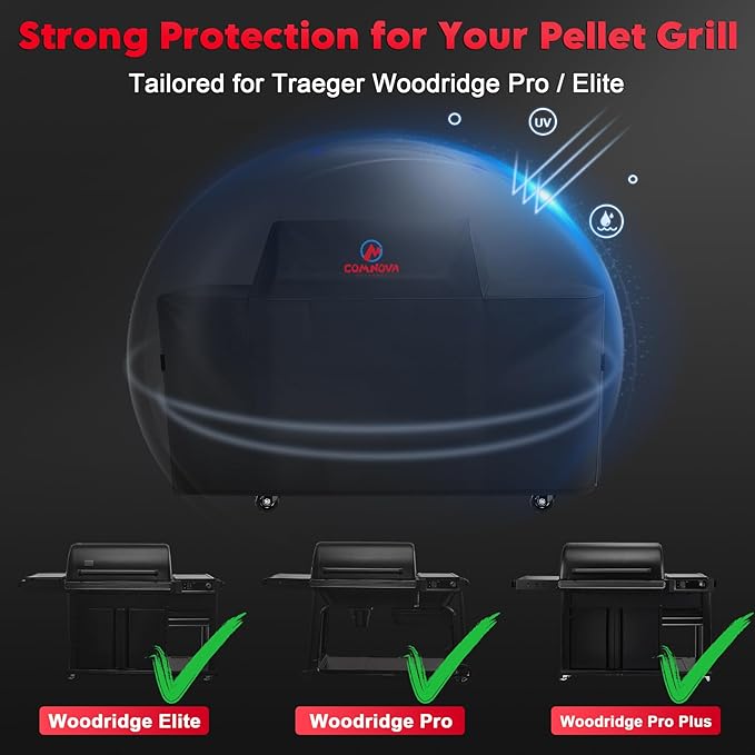 Comnova Grill Cover for Traeger Woodridge Pro - Premium Wood Pellet Smoker Cover for Traeger Waterproof & Heavy Duty, 600D Pellet BBQ Cover for Treager Woodridge Pro and Woodridge Elite (BAC776)
