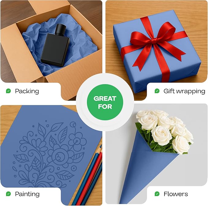 36" x 1200" (100 ft) Blue Kraft Paper Roll, Pack of 2 - USA-Made Quality Craft Paper for Gift Wrapping, Kids' Arts & Crafts, School Projects - 100% Recycled, 50 lb Natural Material by IDL Packaging