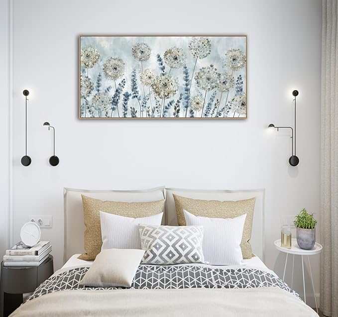 VEAEE Farmhouse Canvas Wall Art - Flowers Dandelion Wall Pictures,Living Room Decor,Nature Artwork Prints Abstract Grass Paintings for Bedroom Home Office Decoration 20"x40"