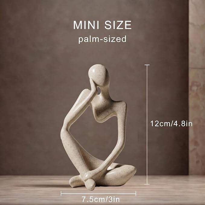 Abstract Thinker Statue, Palm-Sized Sandstone-Look Resin Sculpture for Home Decor, Modern Tabletop Decor for Bookshelf, Office, Living Room and Bedroom
