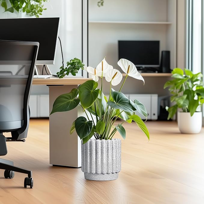 Ceramicfor Ceramic Flower Pot, 9.6 Inch, Black and White | Indoor Planter, Drainage Hole, Fluted Round Design, Large Planter Outdoor, Living Room Decor