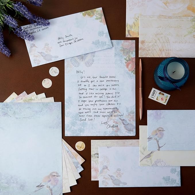 Paper Junkie Vintage Floral Letter Paper & Envelopes Set - 7.25 x 10.25 in, Multicolor - 60 Sheets & 30 Envelopes - Printer-Friendly Vintage Stationery Paper