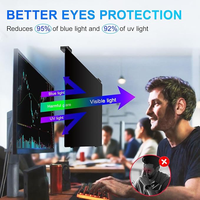 GUDTEKE Magnetic 23.6 Inch Privacy Screen for Computer Monitor 16:9 Aspect Ratio, Hanging Removable Anti-Blue/Glare Protector Film, Anti Spy Desktop Security Private Filter 23.6in