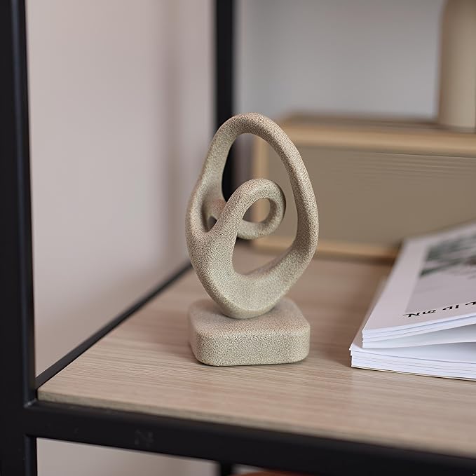 Abstract Modern Ribbon Decorative Sculpture, Knot Sculptures,Home Decor,Coffee Table Statues,Dining Living Room Desk Decor,Shelf Decoration (Beige-B)