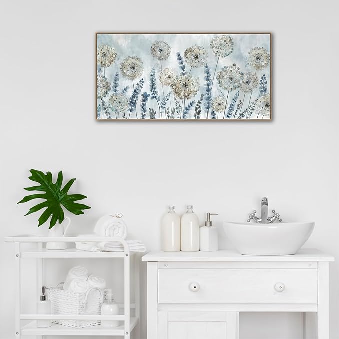 VEAEE Farmhouse Canvas Wall Art - Flowers Dandelion Wall Pictures,Living Room Decor,Nature Artwork Prints Abstract Grass Paintings for Bedroom Home Office Decoration 20"x40"