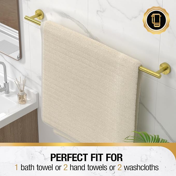 HITSLAM Gold 30 Inch Towel Bar for Bathroom, SUS304 Stainless Steel Bathroom Towel Rack Wall Mounted, Modern Home Decor Bath Towel Holder with Hardware Accessories (Total Length 31.6 Inch)