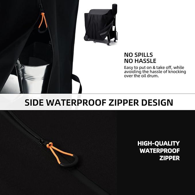 Pellet Grill Cover for Traeger Pro 34/780 Series with Waterproof Zipper, 600D UV Resistant & Rip-Proof Smoker Fabric, Full-Length Grill Accessories for Texas 34, for Z Grills 700 and More (Cover Only)