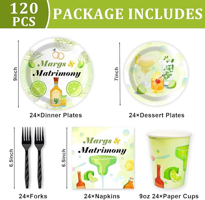 Margs And Matrimony Bachelorette Birthday Party Plates and Napkins Decorations Kit,Matrimony Tableware Supplies for Birthday Margarita Bachelorette Fiesta Favors Party Decor Service 24 Guests