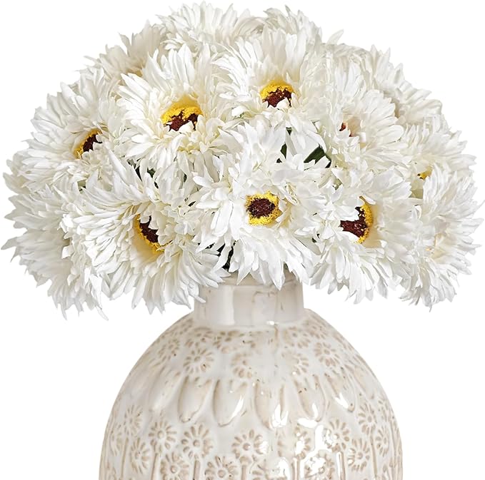 Letjolt Artificial Gerbera Daisy Flowers African Daisy White Silk Flowers Home Decorations Faux DIY Bouquet for Wedding Engagement Centerpieces Arrangements