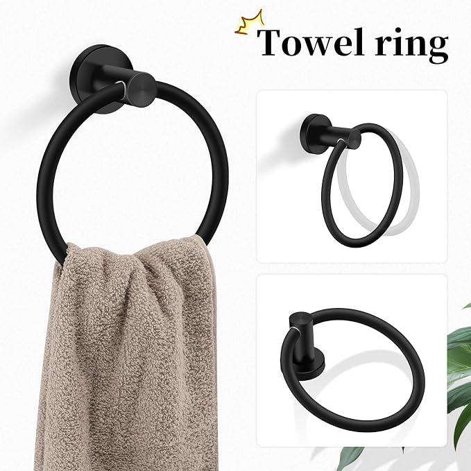 Matte Black Bathroom Hardware Set, Modern 24-Inch Towel Bar Set Wall Mounted, Towel Rack Set Black,Stainless Steel Bathroom Accessories Set Black,5-Pieces