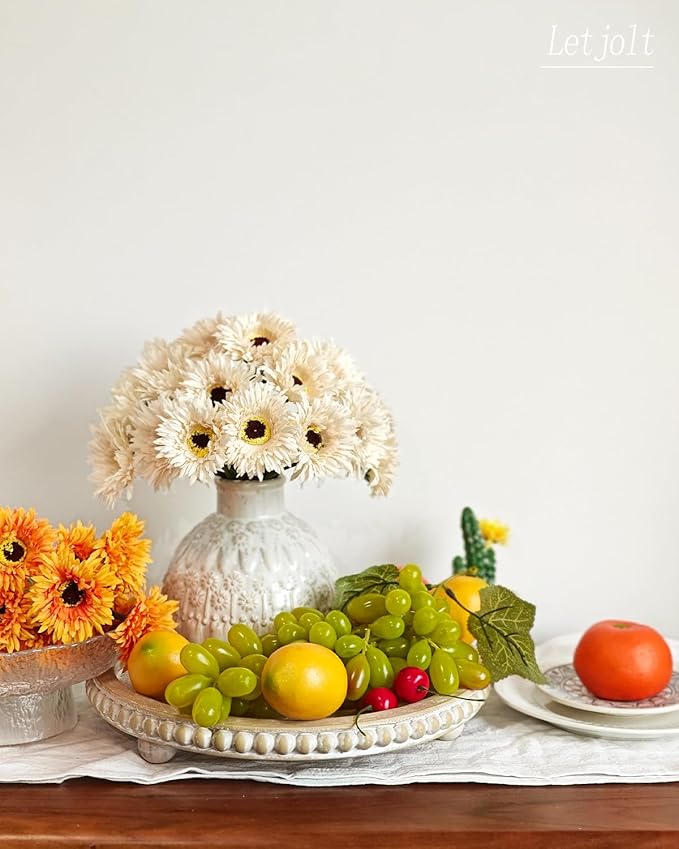 Letjolt Artificial Gerbera Daisy Flowers African Daisy Beige Silk Flowers Home Decorations Faux DIY Bouquet for Wedding Engagement Centerpieces Arrangements