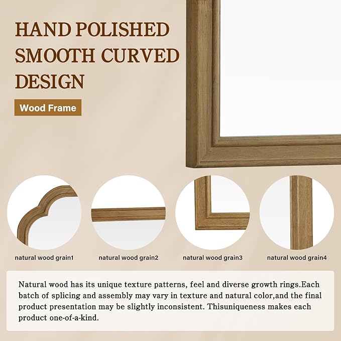 WallBeyond Wood Frame Wall Mirror Rounded Corner Arch Rectangle Mirror for Entryway, Living Room or Bedroom Home Decor - Light Woodgrain [20" x 30" Natural ]