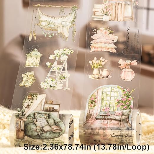 AuriicLeaf Cozy Home-Themed PET Tape Set, 6 Rolls Pre-Cut Scrapbook Stickers for Journal Supplies, Planner, DIY Crafts, and Gift Wrapping