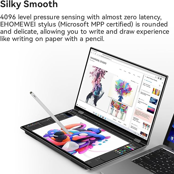 EHOMEWEI Dual View Portable Monitor Double Touch Screen 16"*2 FHD 60Hz 100% DCI-P3 400 Nit Stylus Support CNC Metal Shell for Laptop Tablet Phone for Windows MacOS X2