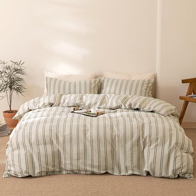 VM VOUGEMARKET Striped Comforter Set Full Teen Boys Striped Bedding Comforter with 2 Pillowcases Simple Modern Lightweight Comforter Set