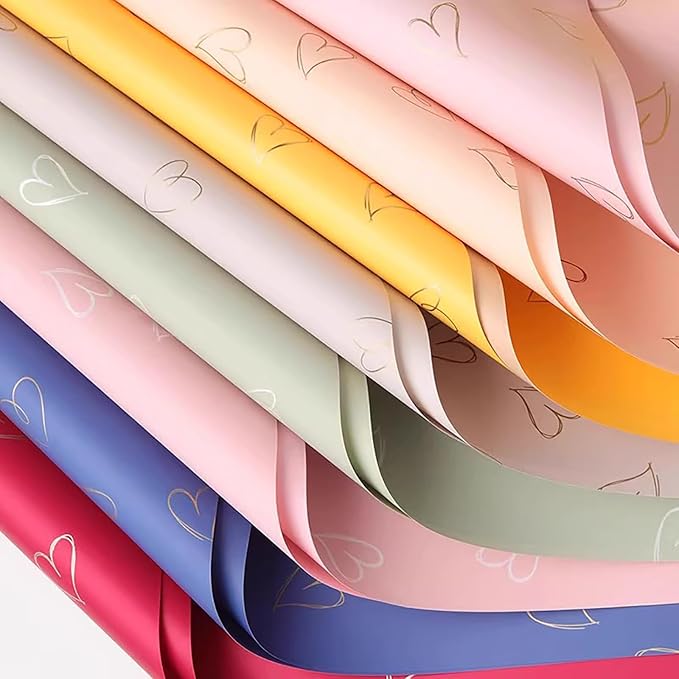 MLSG 20 Sheet Solid Color Heart Wrapping Paper - Waterproof Floral Bouquet Wrapping Paper, Florist Supplies Packaging Paper for Wedding Birthday Gift Wrap Paper(White Black)