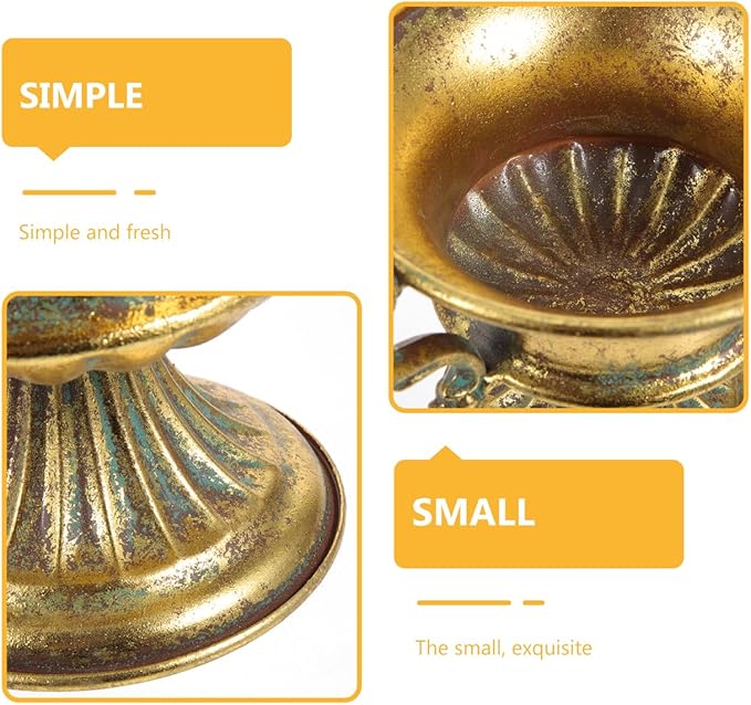 BESTOYARD 9.25 X 6.29 Inch Retro Metal Flower Pot - Golden Iron Vase, Distressed Metal Flowerpot for Home Decor, Aesthetic Garden Flower Vase, Rustic Farmhouse Iron Art Planter