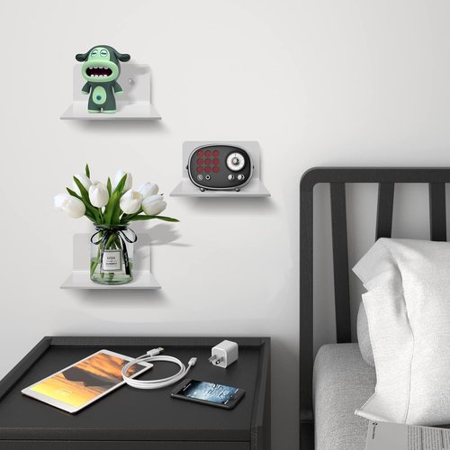 Skiennix 3 Pack Small Floating Shelves - 4'' Acrylic Mini Wall Shelf for Bedroom & Office | Easy Installation
