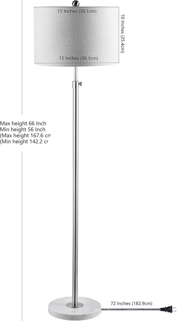 JONATHAN Y 66" Chrome and White Marble Adjustable LED Floor Lamp, Modern Glam Standing Light for Living Room Bedroom, White Linen Shade, Bulb Included (JYL3022C)