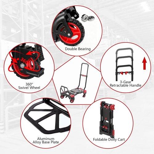 Hand Truck Dolly - 2-in-1 Folding Basket Design | 330LB Heavy Duty Portable Handtruck with 360° Wheels