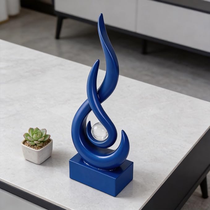 Modern Abstract Art Table Decoration,Resin Flame Statue Modern Centerpiece Ornaments for Living Room Great Gift Idea Home Decor,Collectibles (Pure Blue)