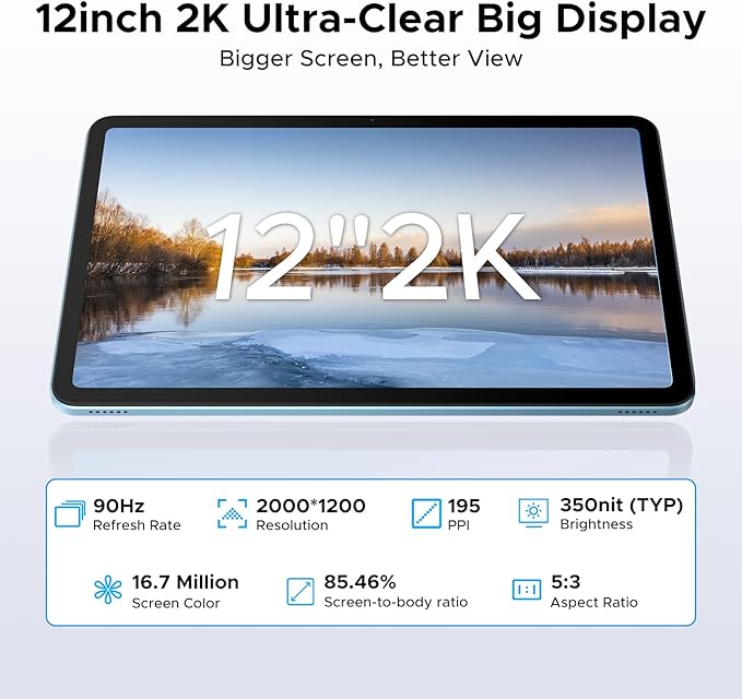 DOOGEE U12 Updated Android 16 Tablet with Keyboard,12 inch Tablet with Gemini AI,24GB+128GB/TF 2TB Octa-Core Gaming Tablets,2K 2000x1200 FHD+IPS,9000mAh/18W,13MP+8MP,Widevine L1,5G WiFi,Metal Body