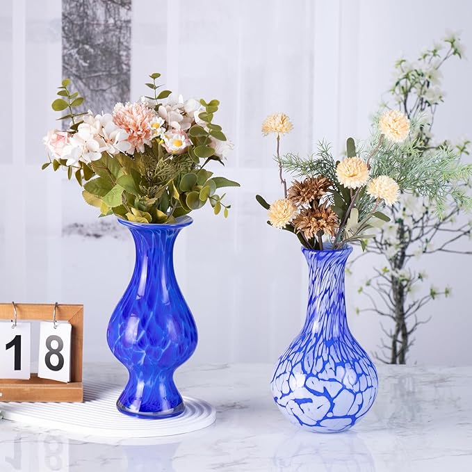 KAMMAK Colored Glass Vase, Beautiful Hand Blown Decorative Vase, Modern Art Vase for Flower Mantle Dining Table Centerpiece, Entryway Living Room Wedding Decoration, HR006