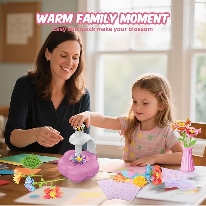 Fabric Flower Bouquets Toys with Light & Music, Deluxe DIY Arts and Crafts Kits for Kids 4-10 Year Old with Ribbons, Fridge Magnets, Greeting Cards, Birthday Gifts for Age 4 5 6 7 8 9 10 Girls (Pink)