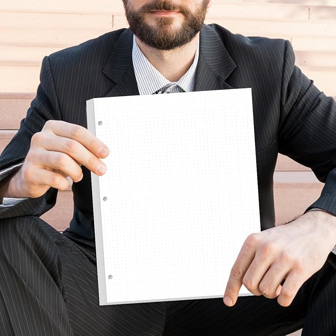 (3-Pack) 3-Hole Dotted Paper Refills, Letter Size Dot Grid Loose-Leaf Paper, 300Sheets/600Pages, 100gsm White Paper, 8.5'' x 11''